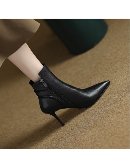 Autumn and winter new pointed short boots fine heel temperament sexy high heels