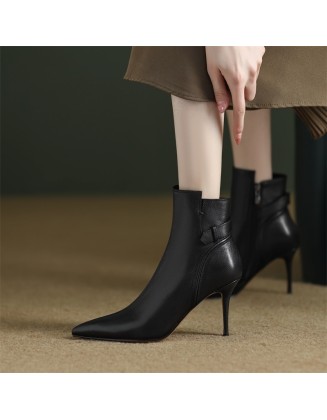 Martin Boots Pointed Toe High Heel Padded Leather Women's Boots