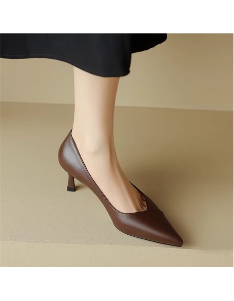 Pointed single shoes female fine with the new fashion shoes leather hundred temperament thin high-heeled work shoes