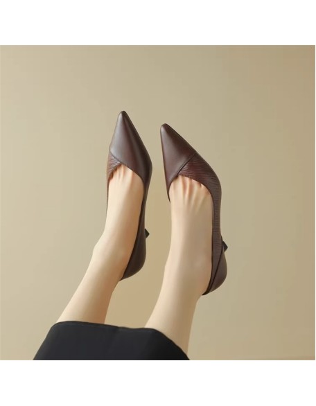 Pointed single shoes female fine with the new fashion shoes leather hundred temperament thin high-heeled work shoes