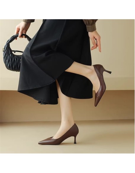 Pointed single shoes female fine with the new fashion shoes leather hundred temperament thin high-heeled work shoes