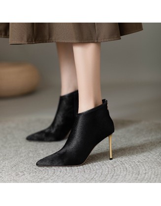 Autumn and Winter New Soft Leather Pointed Toe High Heel Women's Boots