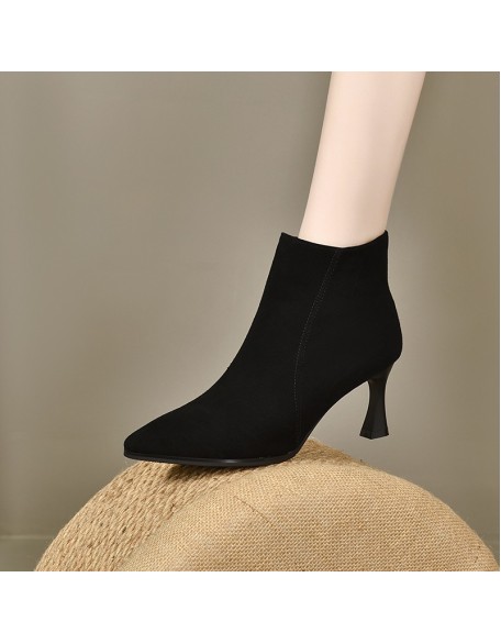 Sheepskin high heels female new pointed head fine heel short boots female frosted ankle boots