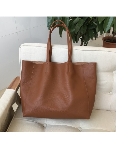 Hundreds of leather Tote bag shoulder big bag female simple fashion cowhide oversized capacity women's bag