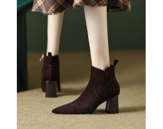 High-heeled shoes British style fashion short boots female retro simple sheep suede pointed thick heel elegant fashion boots