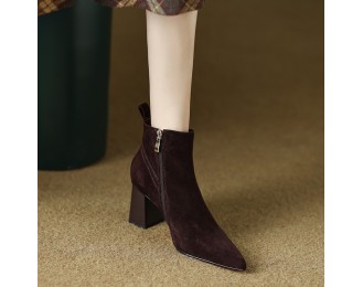 High-heeled shoes British style fashion short boots female retro simple sheep suede pointed thick heel elegant fashion boots